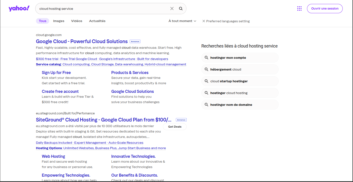 Yahoo web search results